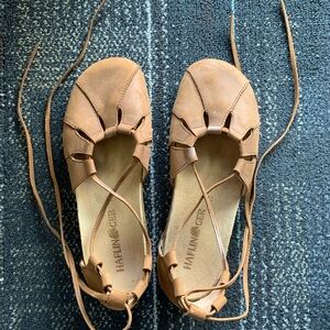 Haflinger Eva Tan Cork and Leather Sandal Women’s Lace-Up Flats